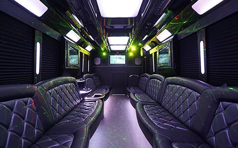 Inside a 30 passenger party bus