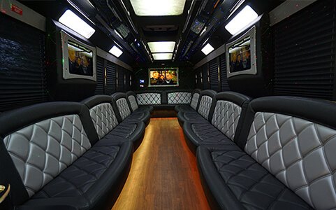 Leather seating on a party bus